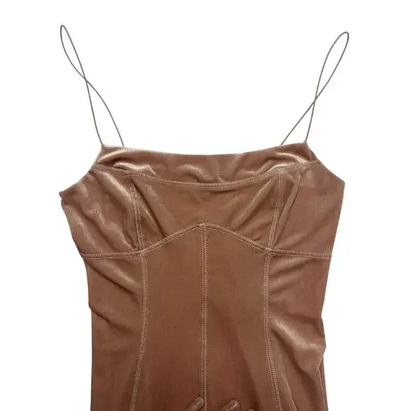 Urban Outfitters Velvet Pink Mini Dress Size M Spaghetti Strap Party Holiday Y2K - Picture 3 of 9